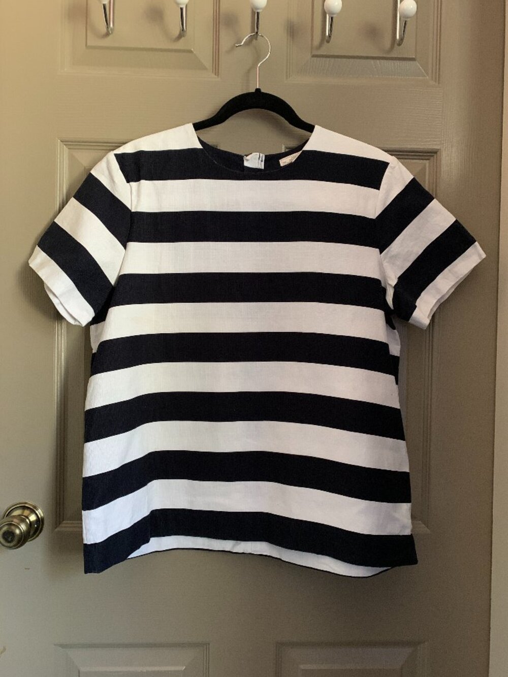 Gap Bold Stripe Zip Back Top 100% Cotton Coastal Grandmother Preppy